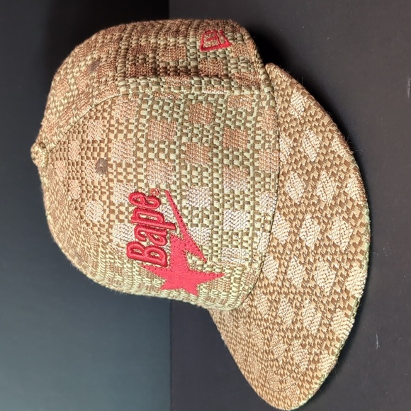 Bape Other - Ape/ Bape Gold Checkered 100% Wool Men's Flat Bill Fitted Hat,Size 7 1/8 57 cm.